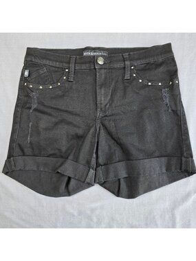 Rock & Republic Womens Black Denim Shorts Size 10 Studded Pockets Cuffed Hems
